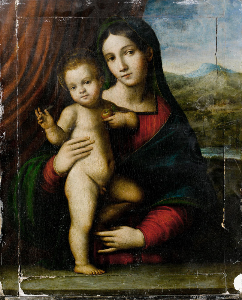 Giacomo Francia - The Madonna and Child before a red curtain
