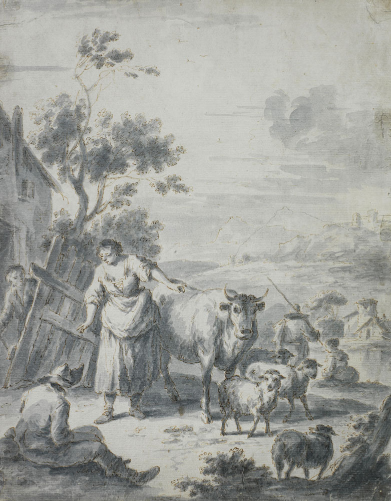 Giuseppe Zais - A rural landscape with peasants and animals