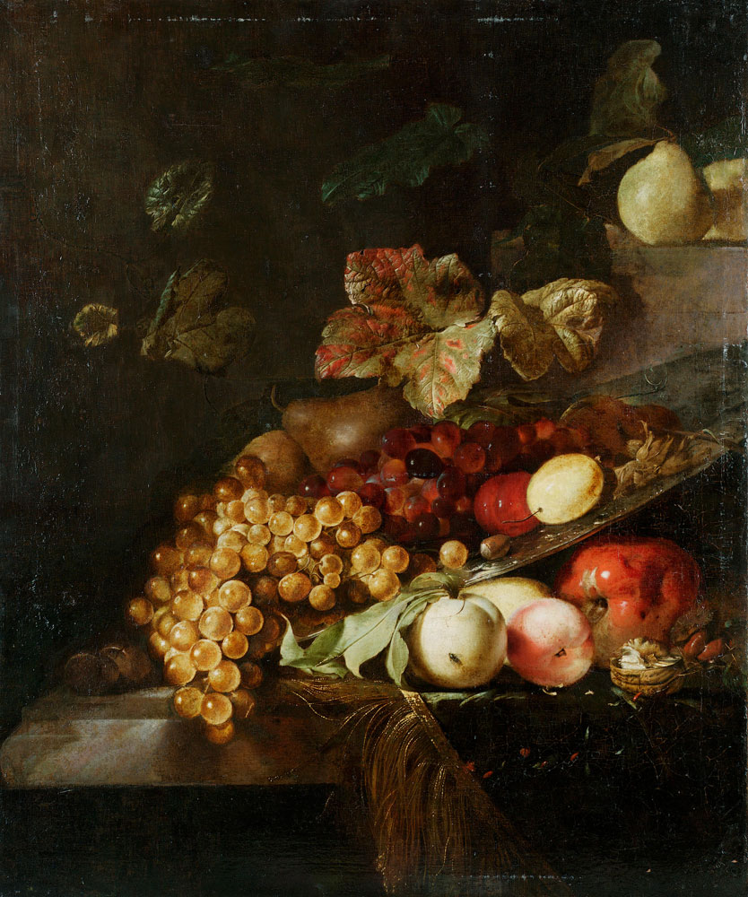 Jan Weenix - Grapes, pears, apples, walnuts