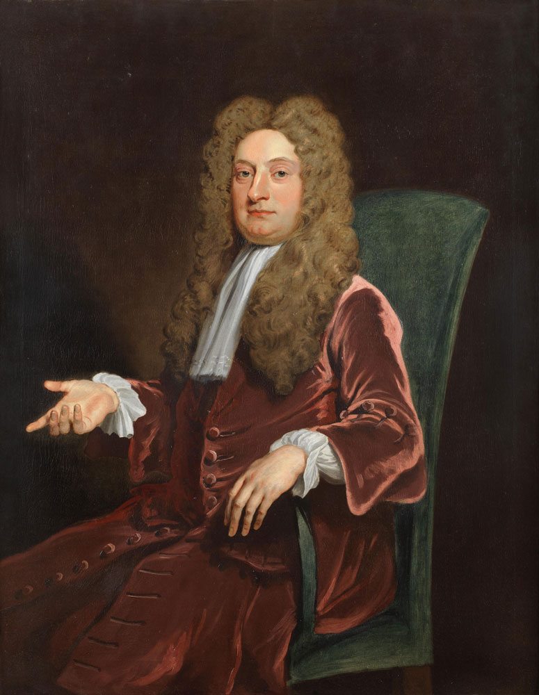 Attributed to Jonathan Richardson - Portrait of Sir Hans Sloane, three-quarter-length, in a burgundy coat, seated