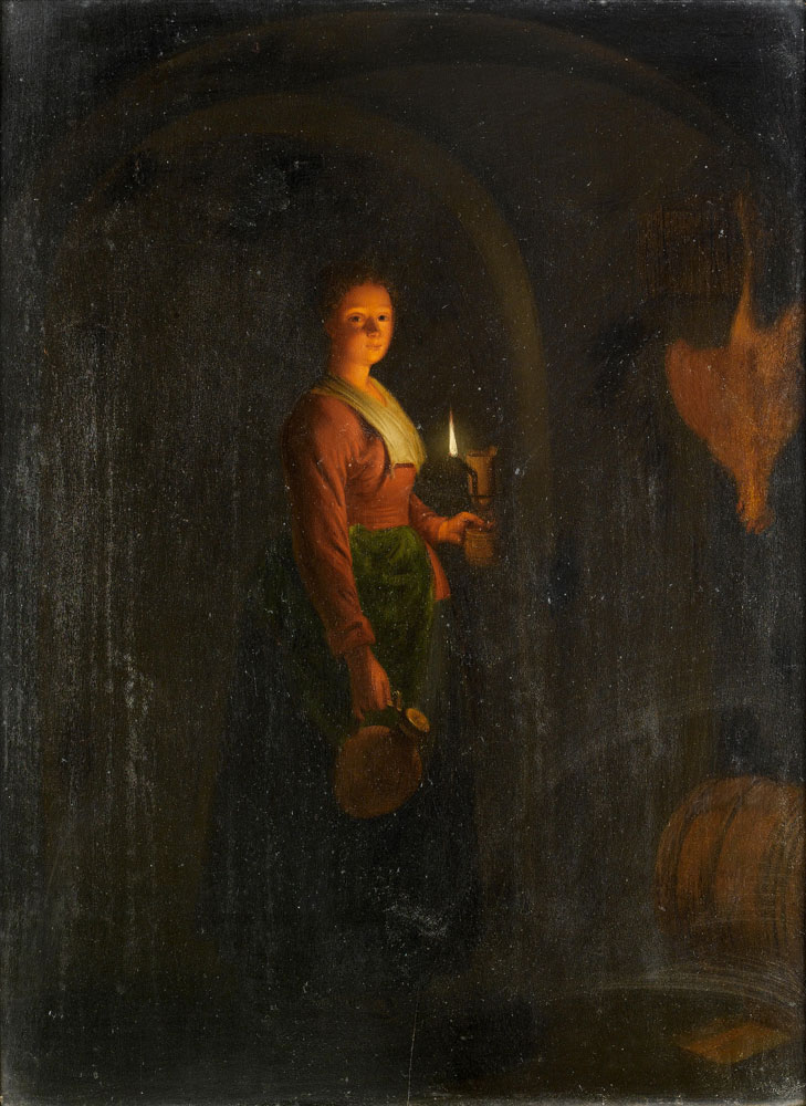 Follower of Petrus van Schendel - A young woman by candlelight