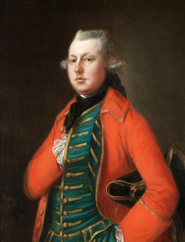 Thomas Gainsborough - Portrait of Mr. Coke of Brookhill Hall, half-length, in a red coat and a blue waistcoat with gold embroidery