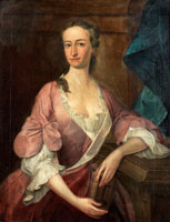 Follower of Charles Jervas Portrait of a lady, half-length, in a pink dress