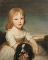 John Opie Portrait of Jane Sarah Susannah Westcott (1790-1834) aged three, in a white dress seated in a landscape with her pet spaniel