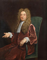 Attributed to Jonathan Richardson Portrait of Sir Hans Sloane, three-quarter-length, in a burgundy coat, seated