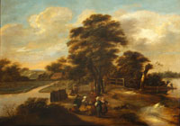 Klaes Molenaer A landscape with a group of figures resting by a track