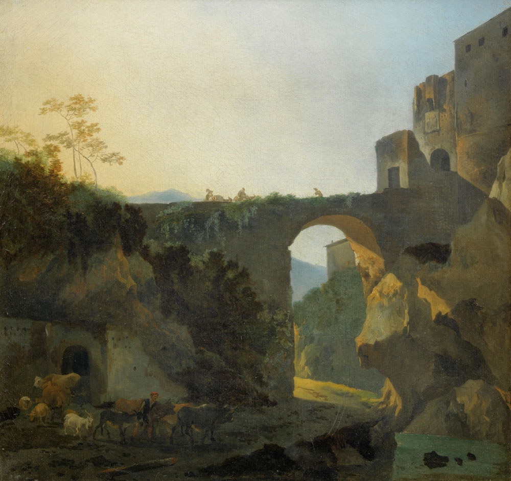 Attributed to Adam Pynacker - Travellers on a bridge