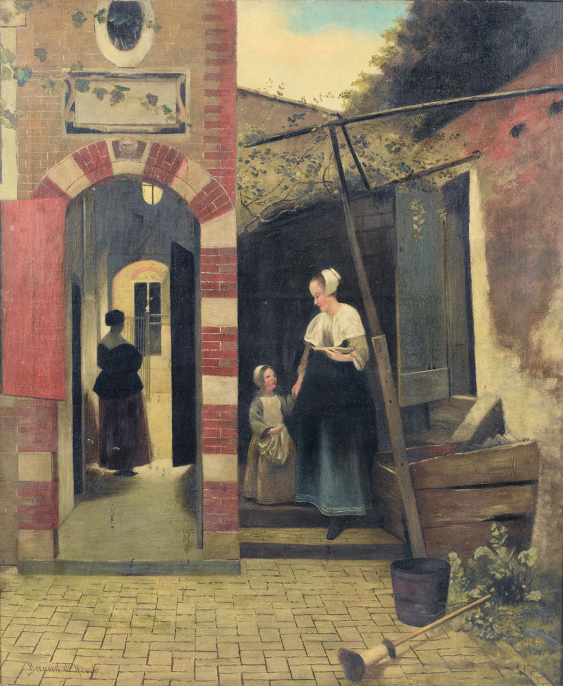 After Pieter de Hooch - A woman and child in a courtyard in Delft