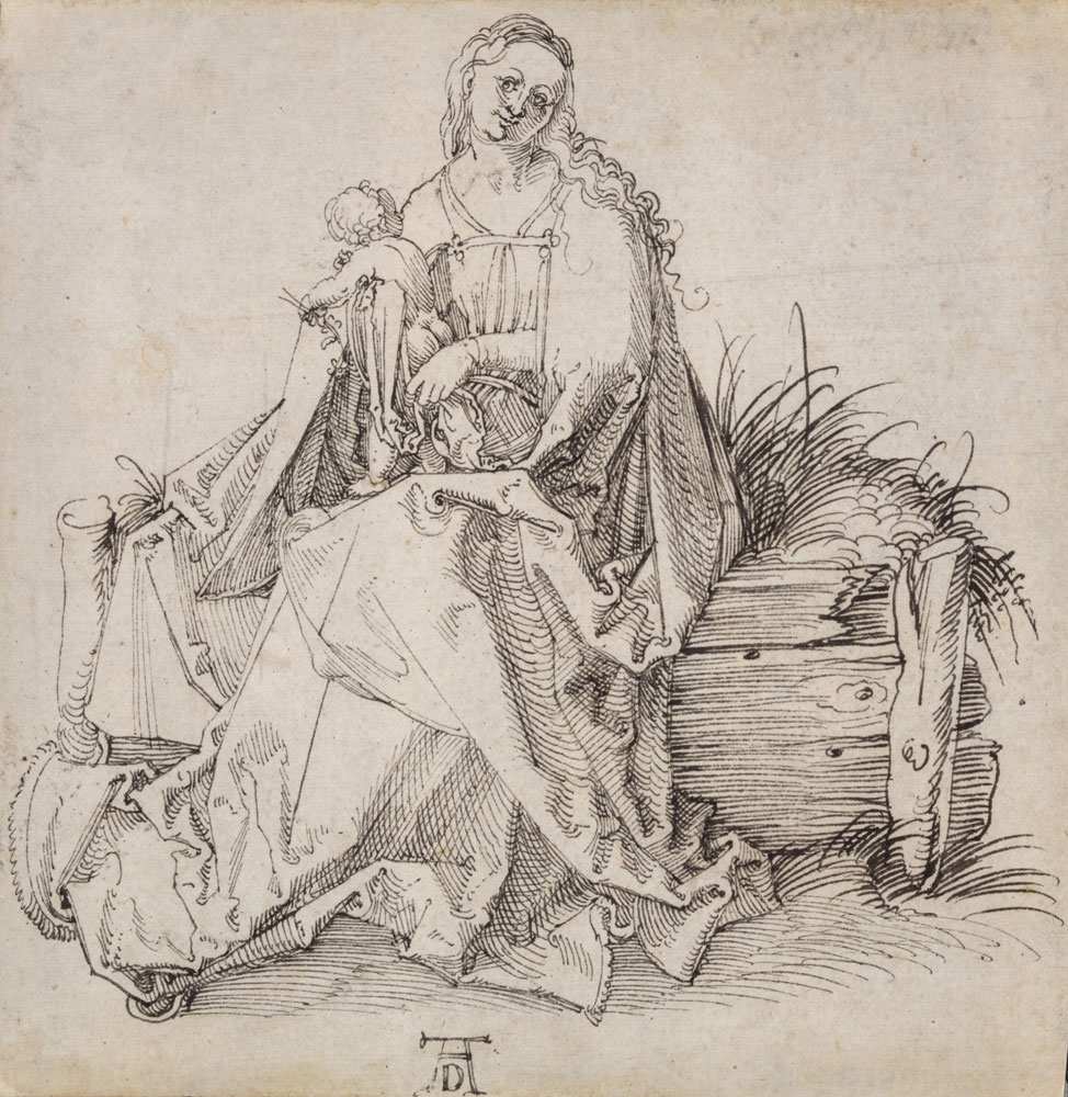 Albrecht Dürer - The Virgin and Child with a Flower on a grassy Bench