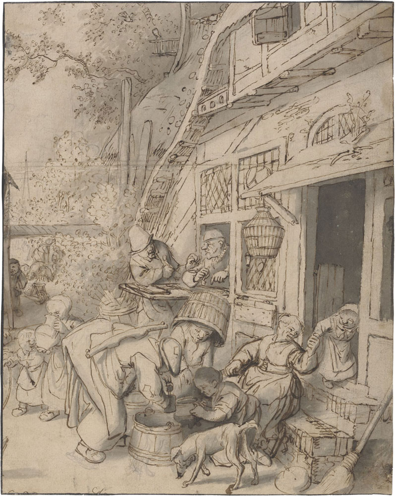Cornelis Dusart - A Milk Sell­er Before a House or Inn