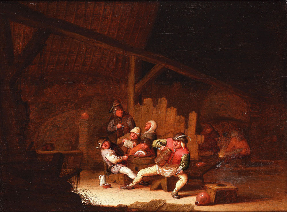 Attributed to Cornelis Mahu - Peasants carousing in a barn