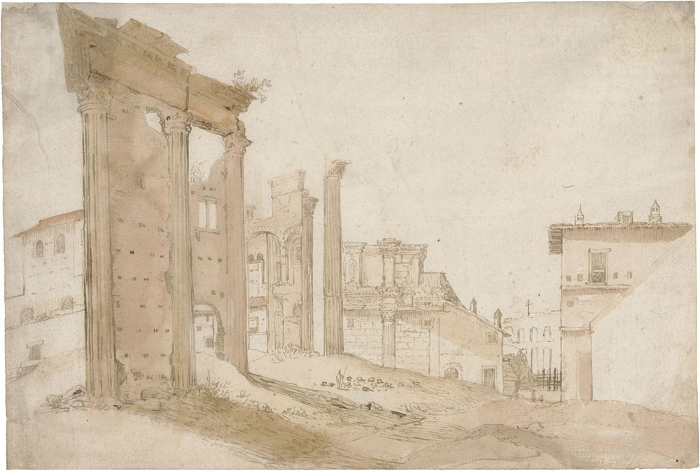 Cornelis Hendricksz. Vroom - Ruins of the Tem­ple of Min­er­va in the Forum of Nerva