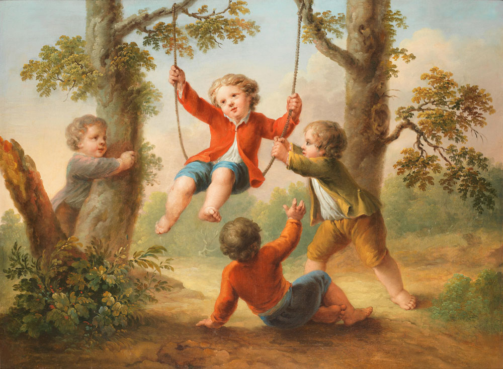 Circle of François Boucher - Children playing on a swing