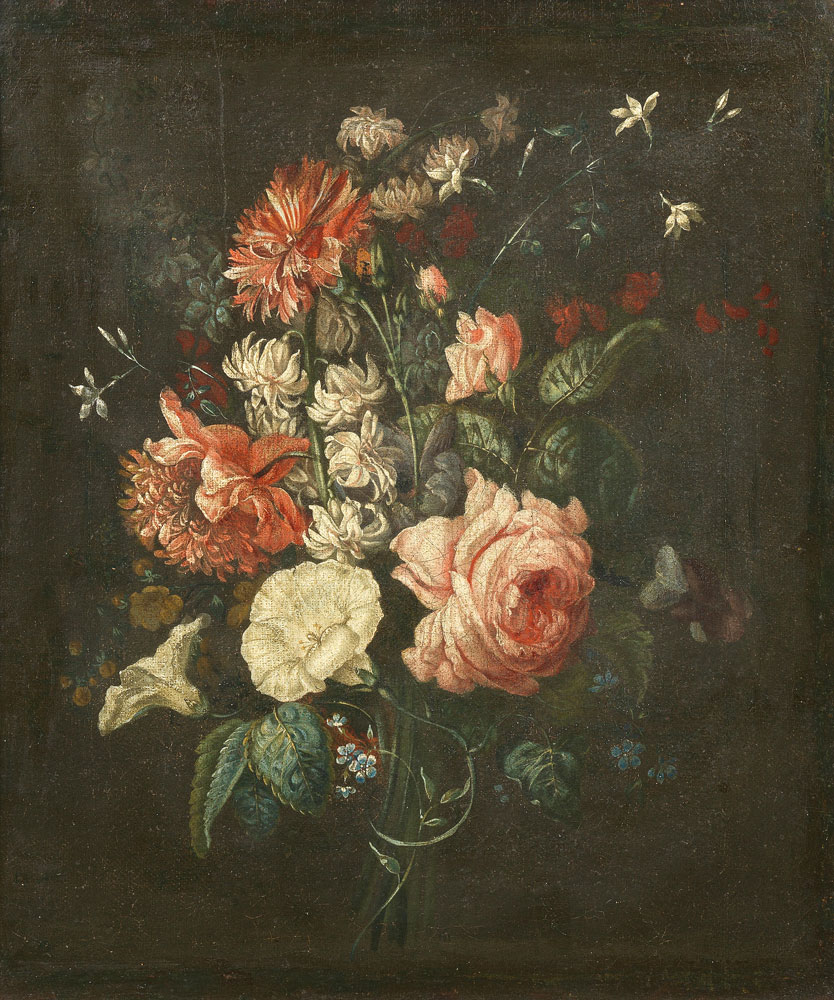 German School - Convolvulus, carnations, roses, sweet peas and poppies in a vase