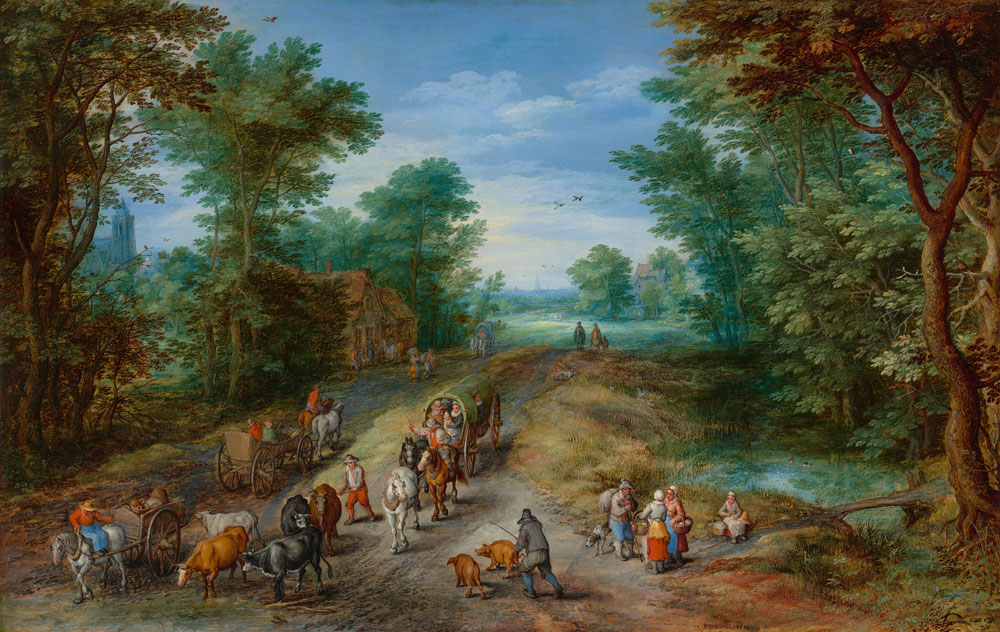 Jan Brueghel the Elder - Wooded Landscape with Travelers