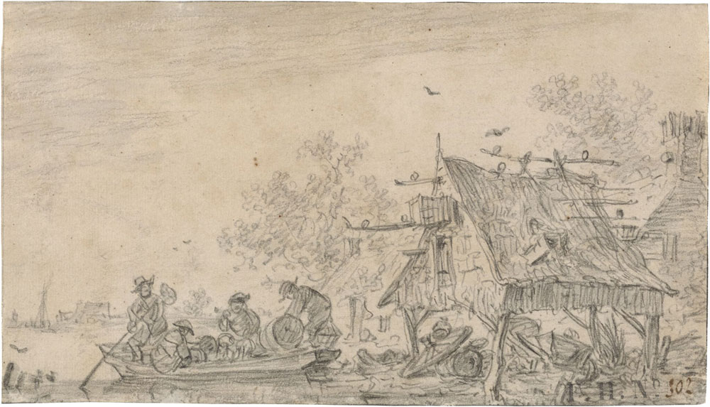 Jan van Goyen - Fig­ures in a Boat near a Dove­cote