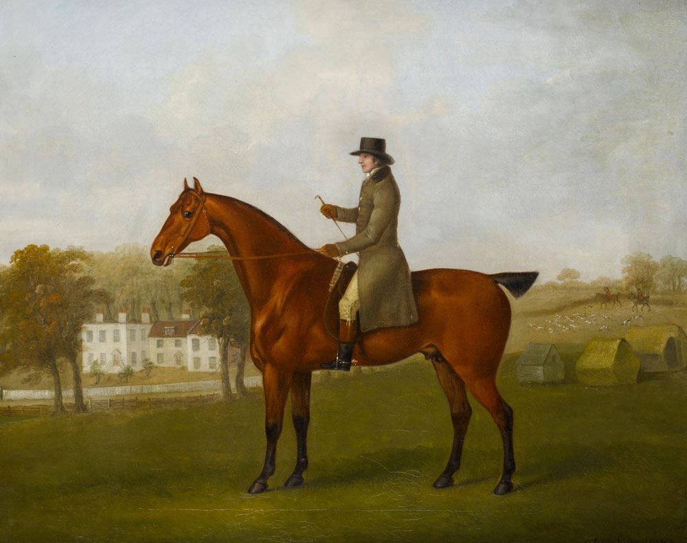John Nost Sartorius - A gentleman mounted on his bay hunter in the grounds of his house