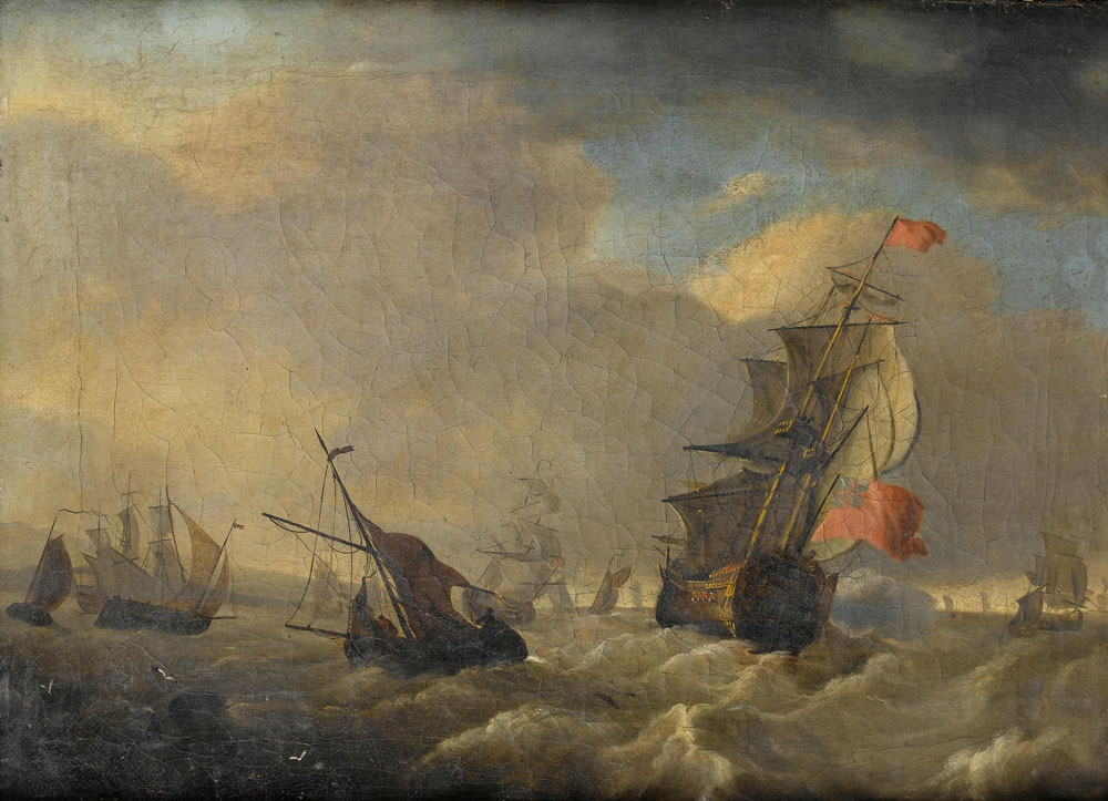Follower of Ludolf Backhuysen - English shipping in choppy seas