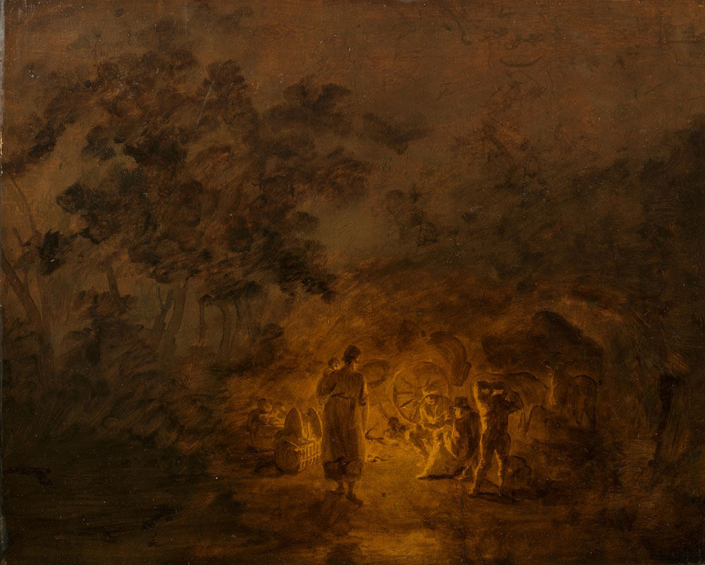 Circle of Thomas Gainsborough - Figures around a campfire