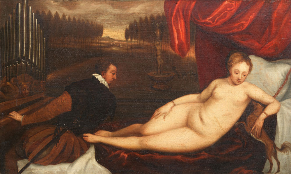 After Titian - Venus with an organist and a dog