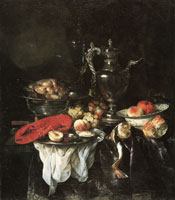 Abraham van Beijeren Still-Life with Lobster, Fruit, Silver and China Ware