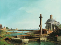 Canaletto A Lock, a Column, and a Church beside a Lagoon