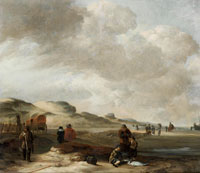 Hendrik Jacobsz. Dubbels A beach landscape with a fish seller