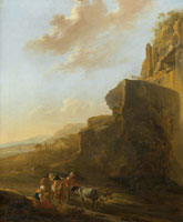 Follower of Jan Asselijn A rocky landscape with figures conversing