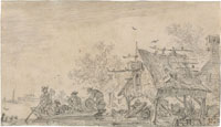Jan van Goyen Fig­ures in a Boat near a Dove­cote