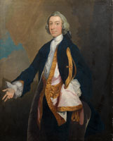Circle of Joseph Highmore Portrait of a gentleman, in blue, with a tricorn hat