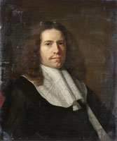 Lodewijk van der Helst Portrait of a gentleman, half-length, in a black robe with a lace collar