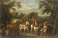 Pieter van Bloemen Travellers on horseback with cattle and sheep