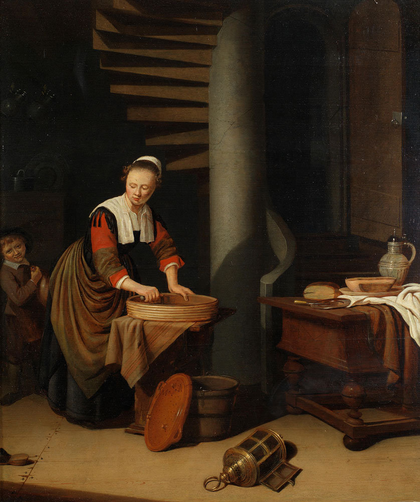 Adriaen van Gaesbeeck - A kitchenmaid ironing