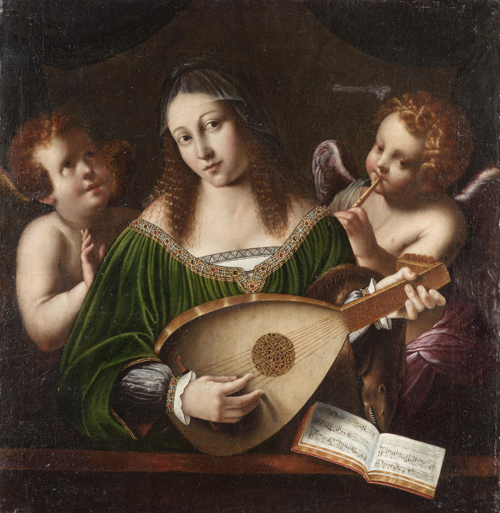 Studio of Bartolomeo Veneto - Saint Cecilia with two putti