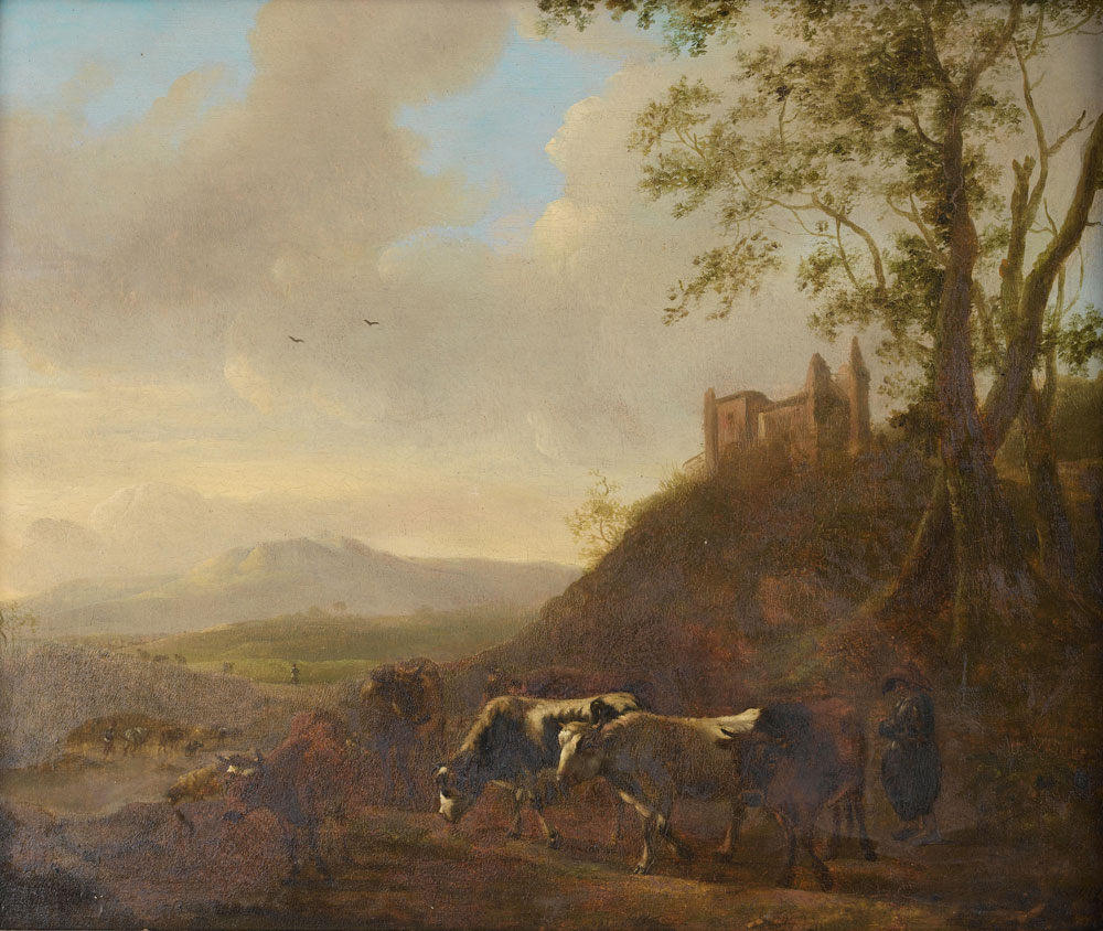 Dutch School - A cattle drover and his herd