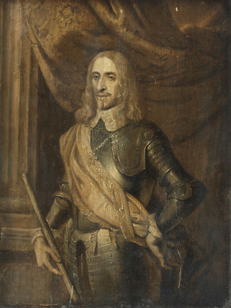 English School - Portrait of a gentleman, three-quarter-length, in armour