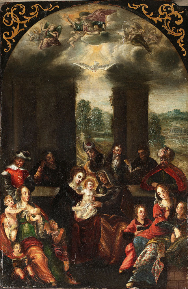 Flemish School - The Virgin and Child with God the Father and the Holy Spirit, surrounded by other figures