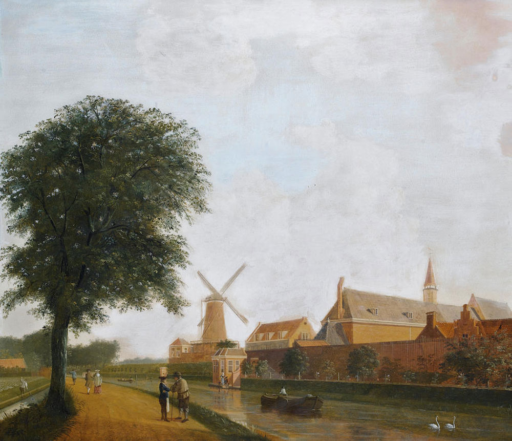 Attributed to Hendrik Keun - A canal with figures in a barge and a windmill beyond