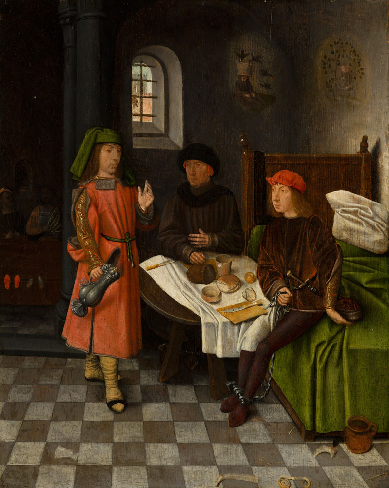 Attributed to Jan Mostaert - Joseph Explaining the Dreams of the Baker and the Cupbearer