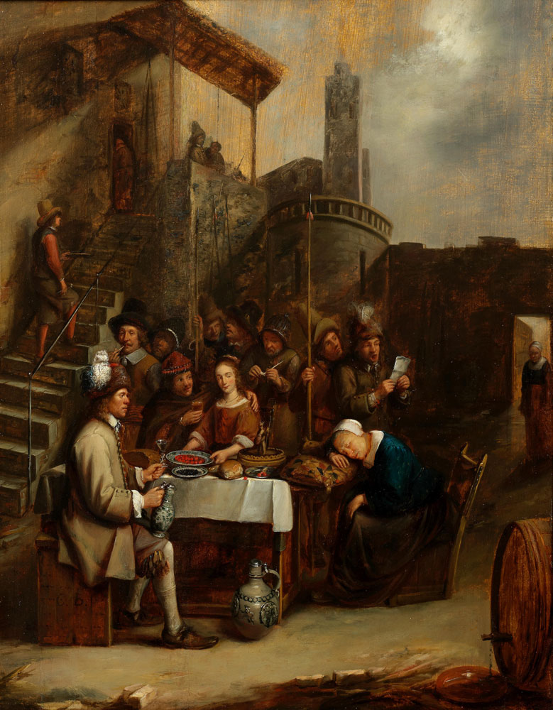 Follower of Joos van Craesbeeck - Townsfolk eating and drinking outside a tavern