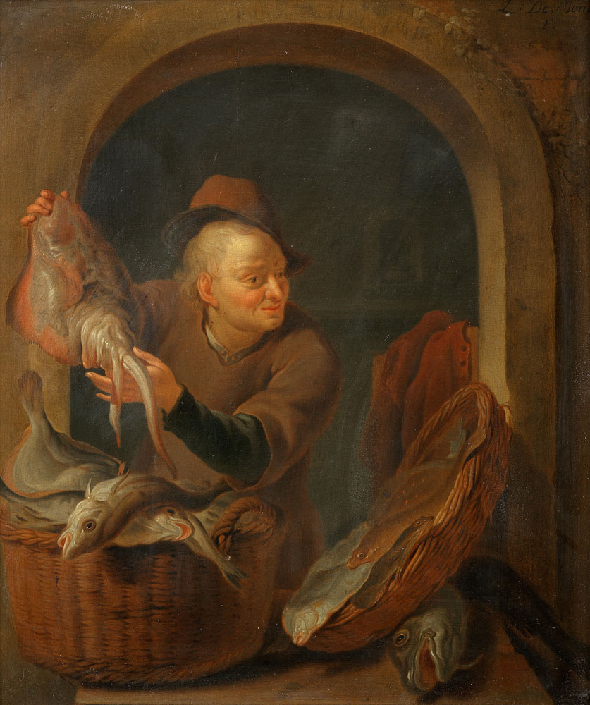 Louis de Moni - A fish seller at a casement