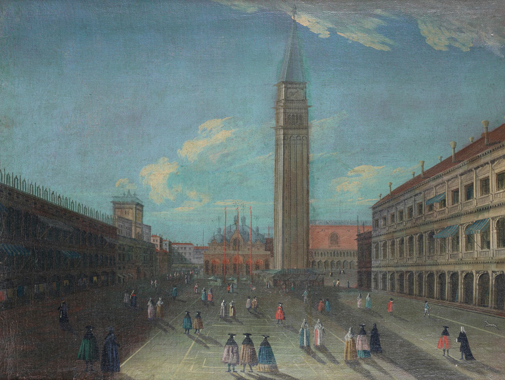 Follower of Luca Carlevarijs - The Piazza San Marco with the Campanile, Venice