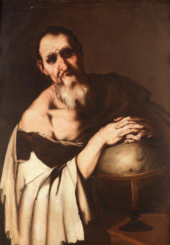 Circle of Luca Giordano - An astronomer resting his hands upon a celestial globe