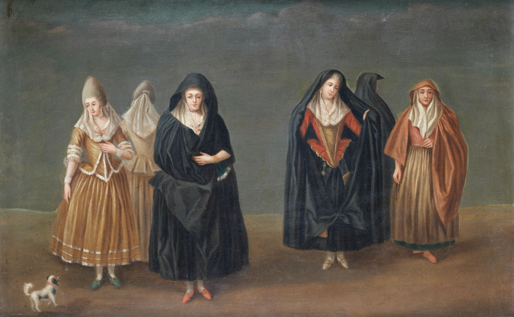 Maltese School - Portrait of ladies of the Knights of Malta with their maidservant