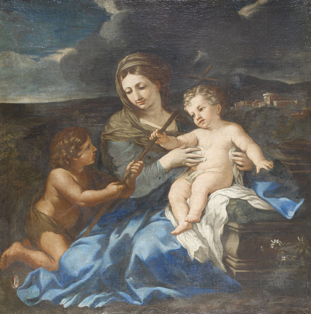 Workshop of Pietro da Cortona - The Virgin and Child with the Infant Saint John the Baptist before an open landscape
