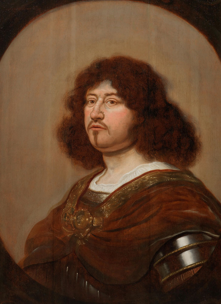 Salomon Koninck - Portrait of gentleman, bust-length, in armour, within a painted oval