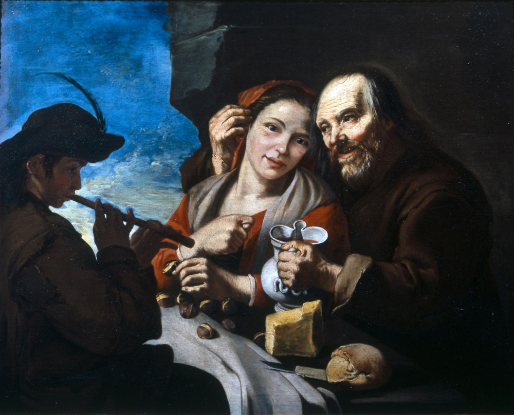 Il Todeschini - A friar and young maid at a table with a piper