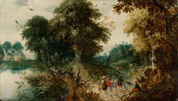 Attributed to Abraham Govaerts Forest View with Travellers