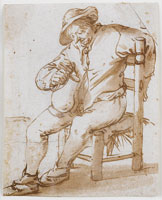 Adriaen Jansz. van Ostade A seated peasant holding a mug