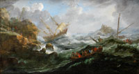 Attributed to Allart van Everdingen A shipwreck on a rocky coast